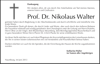 Traueranzeige von Nikolaus Walter von Mitteldeutsche Zeitung Naumburg/Nebra