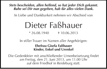 Traueranzeige von Dieter Faßhauer von Mitteldeutsche Zeitung Halle/Saalkreis