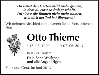 Traueranzeige von Otto Thieme von Mitteldeutsche Zeitung Zeitz