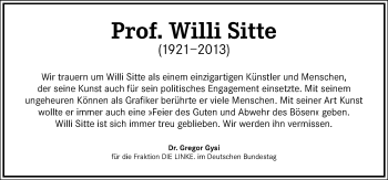 Traueranzeige von Willi Sitte von Mitteldeutsche Zeitung Aschersleben