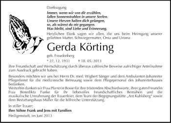Traueranzeige von Gerda Körting von Mitteldeutsche Zeitung Dessau-Roßlau