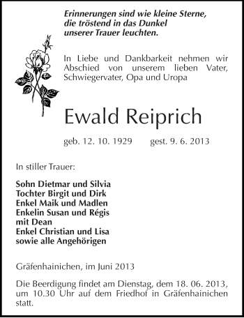 Traueranzeige von Ewald Reiprich von Mitteldeutsche Zeitung Wittenberg