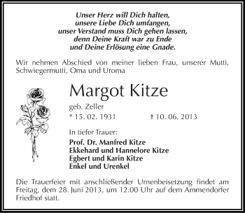 Traueranzeige von Margot Kitze von Mitteldeutsche Zeitung Halle/Saalkreis