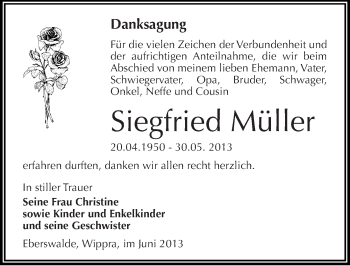 Traueranzeige von Siegfried Müller von Mitteldeutsche Zeitung Aschersleben