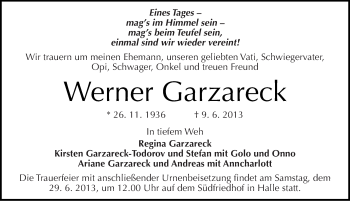 Traueranzeige von Werner Garzareck von Mitteldeutsche Zeitung Halle/Saalkreis