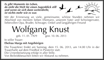 Traueranzeige von Wolfgang Knust von Mitteldeutsche Zeitung Wittenberg