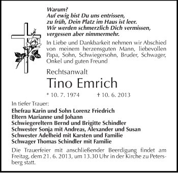 Traueranzeige von Tino Emrich von Mitteldeutsche Zeitung Halle/Saalkreis