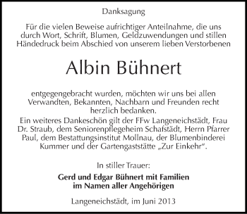 Traueranzeige von Albin Bühnert von Mitteldeutsche Zeitung Merseburg/Querfurt