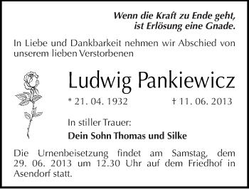 Traueranzeige von Ludwig Pankiewicz von Mitteldeutsche Zeitung Halle/Saalkreis