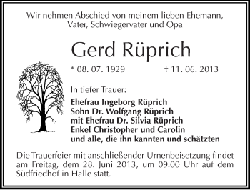 Traueranzeige von Gerd Rüprich von Mitteldeutsche Zeitung Halle/Saalkreis