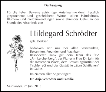 Traueranzeige von Hildegard Schrödter von Mitteldeutsche Zeitung Wittenberg