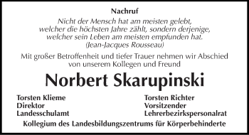 Traueranzeige von Norbert Skarupinski von Mitteldeutsche Zeitung Halle/Saalkreis