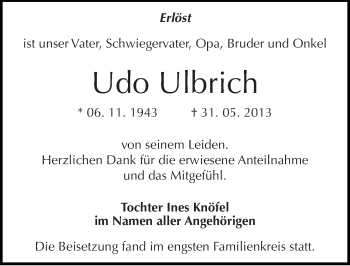 Traueranzeige von Udo Ulbrich von Mitteldeutsche Zeitung Halle/Saalkreis