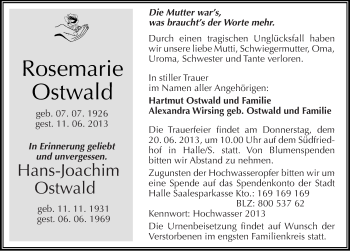 Traueranzeige von Rosemarie Ostwald von Mitteldeutsche Zeitung Halle/Saalkreis