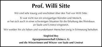 Traueranzeige von Willi Sitte von Mitteldeutsche Zeitung