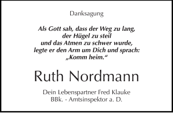 Traueranzeige von Ruth Nordmann von Mitteldeutsche Zeitung Halle/Saalkreis