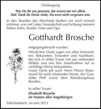 Traueranzeige von Gotthardt Brosche von Mitteldeutsche Zeitung Aschersleben