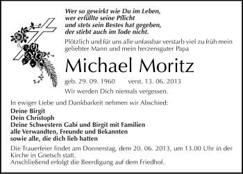 Traueranzeige von Michael Moritz von Mitteldeutsche Zeitung Köthen