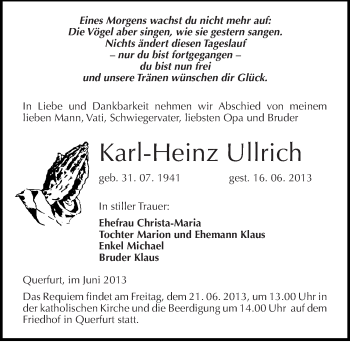 Traueranzeige von Karl-Heinz Ullrich von Mitteldeutsche Zeitung Merseburg/Querfurt