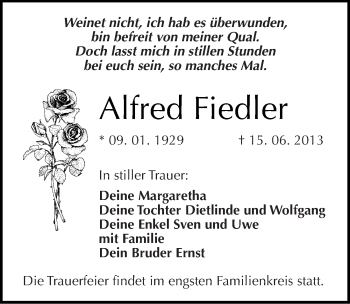 Traueranzeige von Alfred Fiedler von Mitteldeutsche Zeitung Halle/Saalkreis