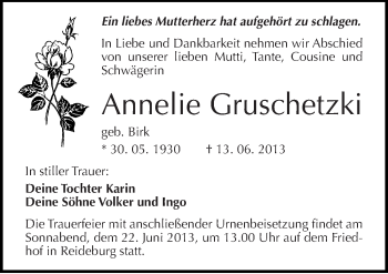 Traueranzeige von Annelie Gruschetzki von Mitteldeutsche Zeitung Halle/Saalkreis