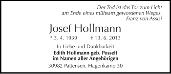 Traueranzeige von Josef Hollmann von Mitteldeutsche Zeitung Wittenberg
