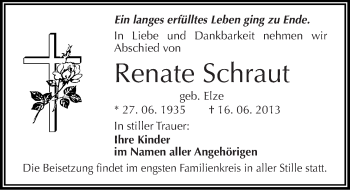 Traueranzeige von Renate Schraut von Mitteldeutsche Zeitung Halle/Saalkreis