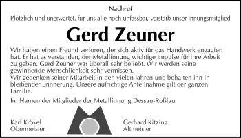 Traueranzeige von Gerd Zeuner von Mitteldeutsche Zeitung