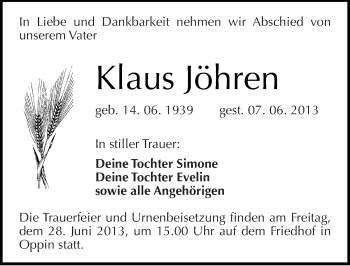 Traueranzeige von Klaus Jöhren von Mitteldeutsche Zeitung Halle/Saalkreis