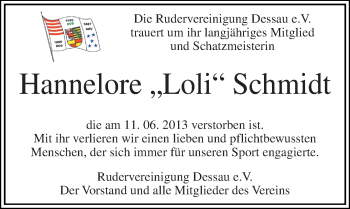 Traueranzeige von Hannelore Schmidt von Mitteldeutsche Zeitung Dessau-Roßlau