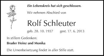 Traueranzeige von Rolf Schleuter von Mitteldeutsche Zeitung Halle/Saalkreis