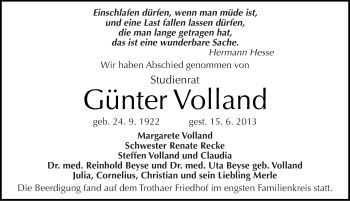 Traueranzeige von Günter Volland von Mitteldeutsche Zeitung Halle/Saalkreis