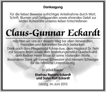 Traueranzeige von Claus-Gunnar Eckardt von Mitteldeutsche Zeitung Köthen