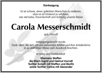 Traueranzeige von Carola Messerschmidt von Mitteldeutsche Zeitung Halle/Saalkreis