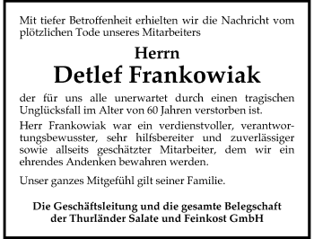 Traueranzeige von Detlef Frankowiak von Mitteldeutsche Zeitung Bitterfeld