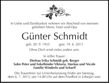 Traueranzeige von Günter Schmidt von Mitteldeutsche Zeitung Halle/Saalkreis