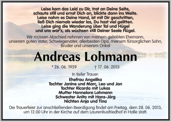 Traueranzeige von Andreas Lohmann von Mitteldeutsche Zeitung