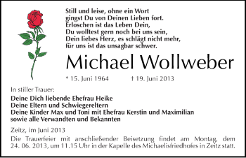 Traueranzeige von Michael Wollweber von Mitteldeutsche Zeitung Zeitz