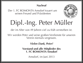 Traueranzeige von Peter Müller von Mitteldeutsche Zeitung Aschersleben