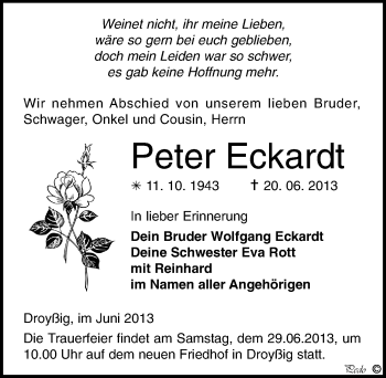 Traueranzeige von Peter Eckardt von Mitteldeutsche Zeitung Zeitz