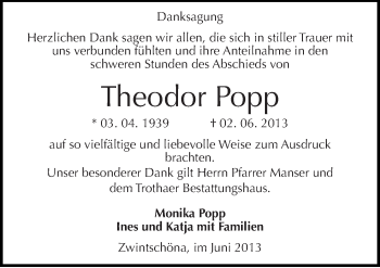 Traueranzeige von Theodor Popp von Mitteldeutsche Zeitung Halle/Saalkreis