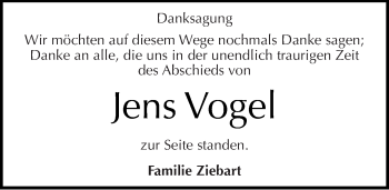 Traueranzeige von Jens Vogel von Mitteldeutsche Zeitung Halle/Saalkreis
