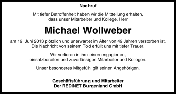 Traueranzeige von Michael Wollweber von Mitteldeutsche Zeitung Zeitz