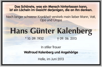 Traueranzeige von Hans Günter Kalenberg von Mitteldeutsche Zeitung Aschersleben