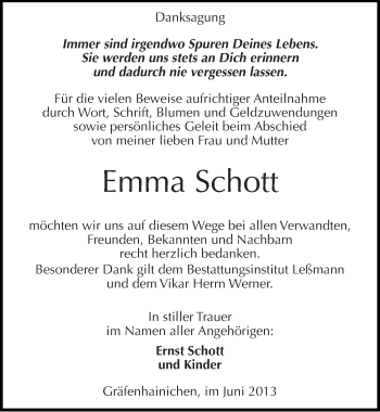 Traueranzeige von Emma Schott von Mitteldeutsche Zeitung Wittenberg