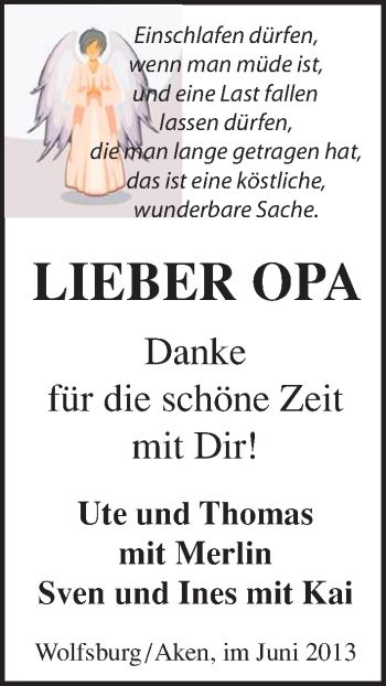 Traueranzeige von Opa  von Mitteldeutsche Zeitung Köthen