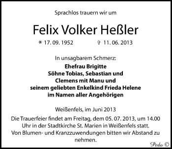 Traueranzeige von Felix Volker Heßler von Mitteldeutsche Zeitung Weißenfels
