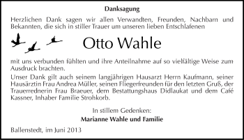 Traueranzeige von Otto Wahle von Mitteldeutsche Zeitung Quedlinburg
