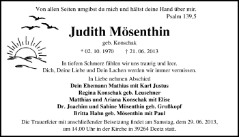 Traueranzeige von Judith Mösenthin von Mitteldeutsche Zeitung