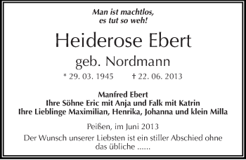 Traueranzeige von Heiderose Ebert von Mitteldeutsche Zeitung Halle/Saalkreis